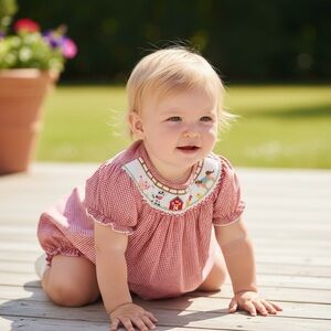 NWT Classic Whimsy Farm Smocked Red Gingham Bloomer Set 18M